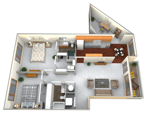 Floor plan for 2 beds, 2 baths, 1100 sqft